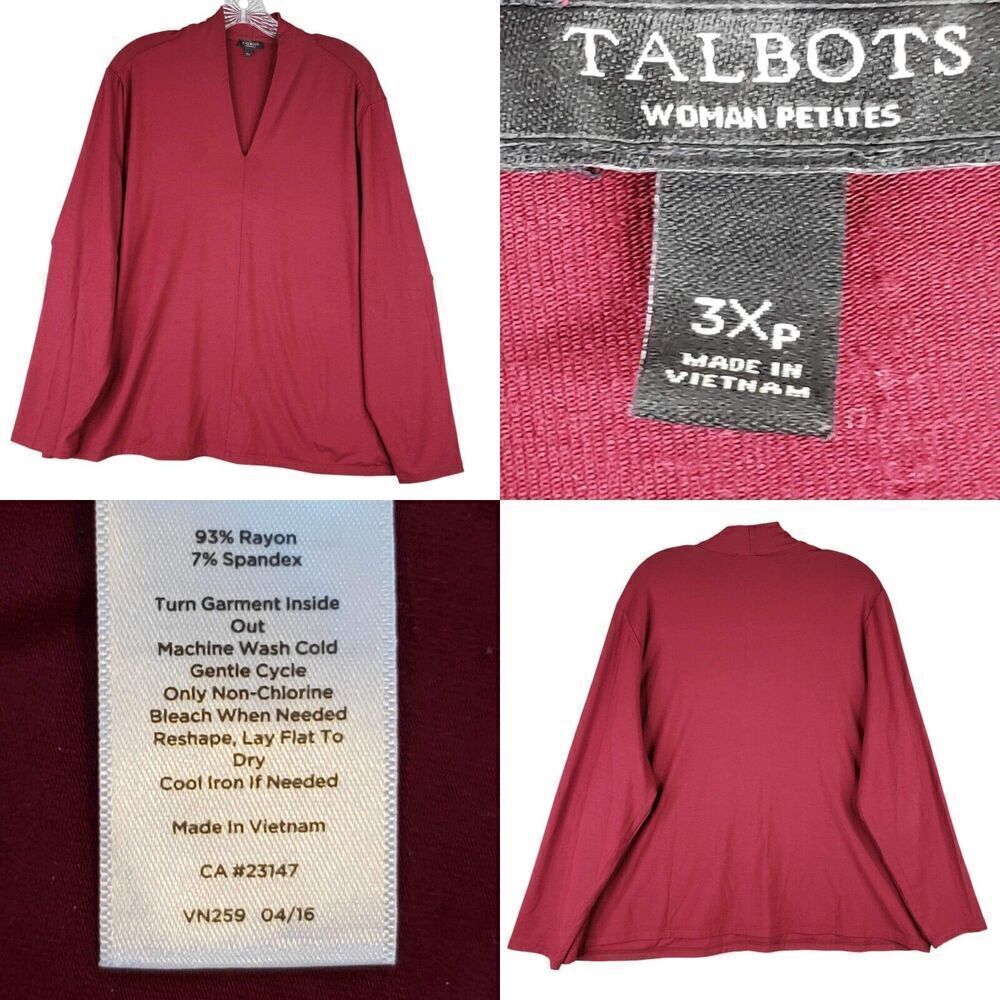 Talbots Blouse Shirt Womens Size 3X Petite Red Popover Rayon Jersey Stretch